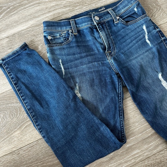 7 For All Mankind Gwenevere Medium Wash Ripped Skinny Jeans - Picture 2 of 6